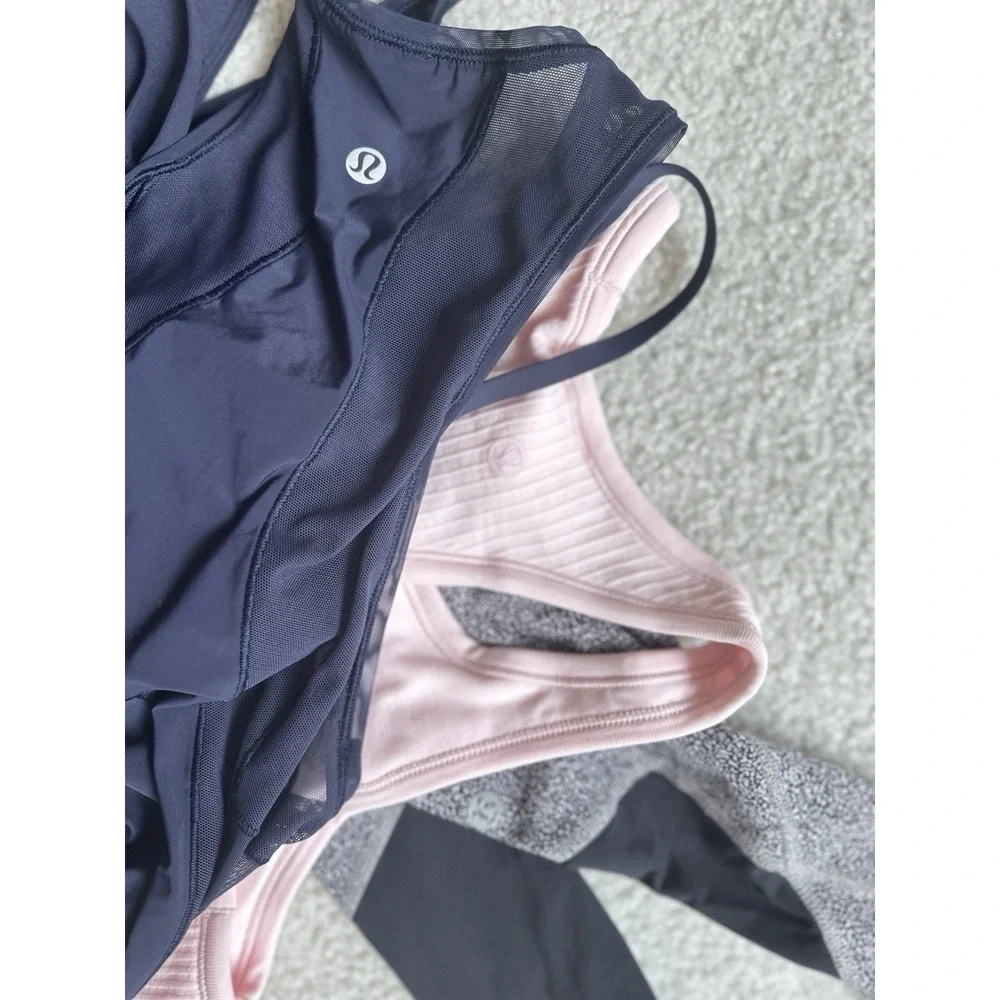 Lululemon Bundle Size 4 Lot Of 3 NWT EBB CROPPED TANK PINK, Navy Tank, Leggings